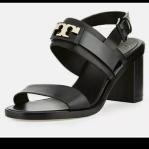 Tory Burch All Leather Gigi Slingback Block Heel Two Straps Sandals Size 7